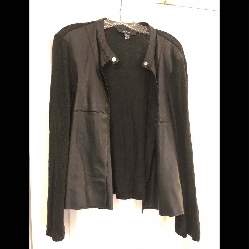 Alfani Black Cardigan with leather like detail, L